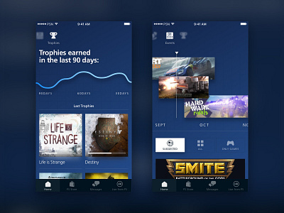 Playstation® App Redesign: trophies and events