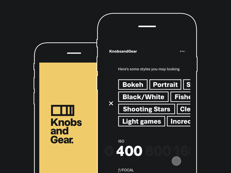 Knobs and Gear: first shots app dark theme ios photography