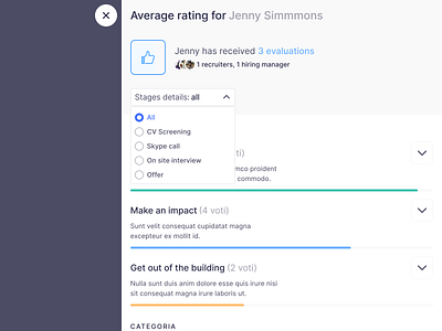 Average evaluation modal charts details evaluation filter modal rating side