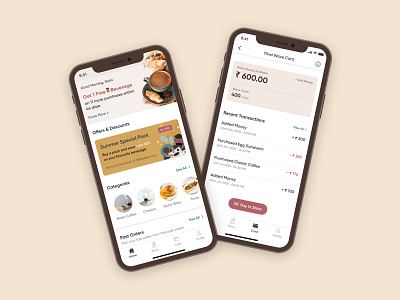 Home & Wallet Screens - Cafe App