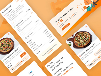 Redesigned UI Elements - Pizzeria Website card cart checkout illustration interaction design item card menu mobile app design mojo pizza offer card pizza prototype redesign ui design user research ux design visual design website wireframing