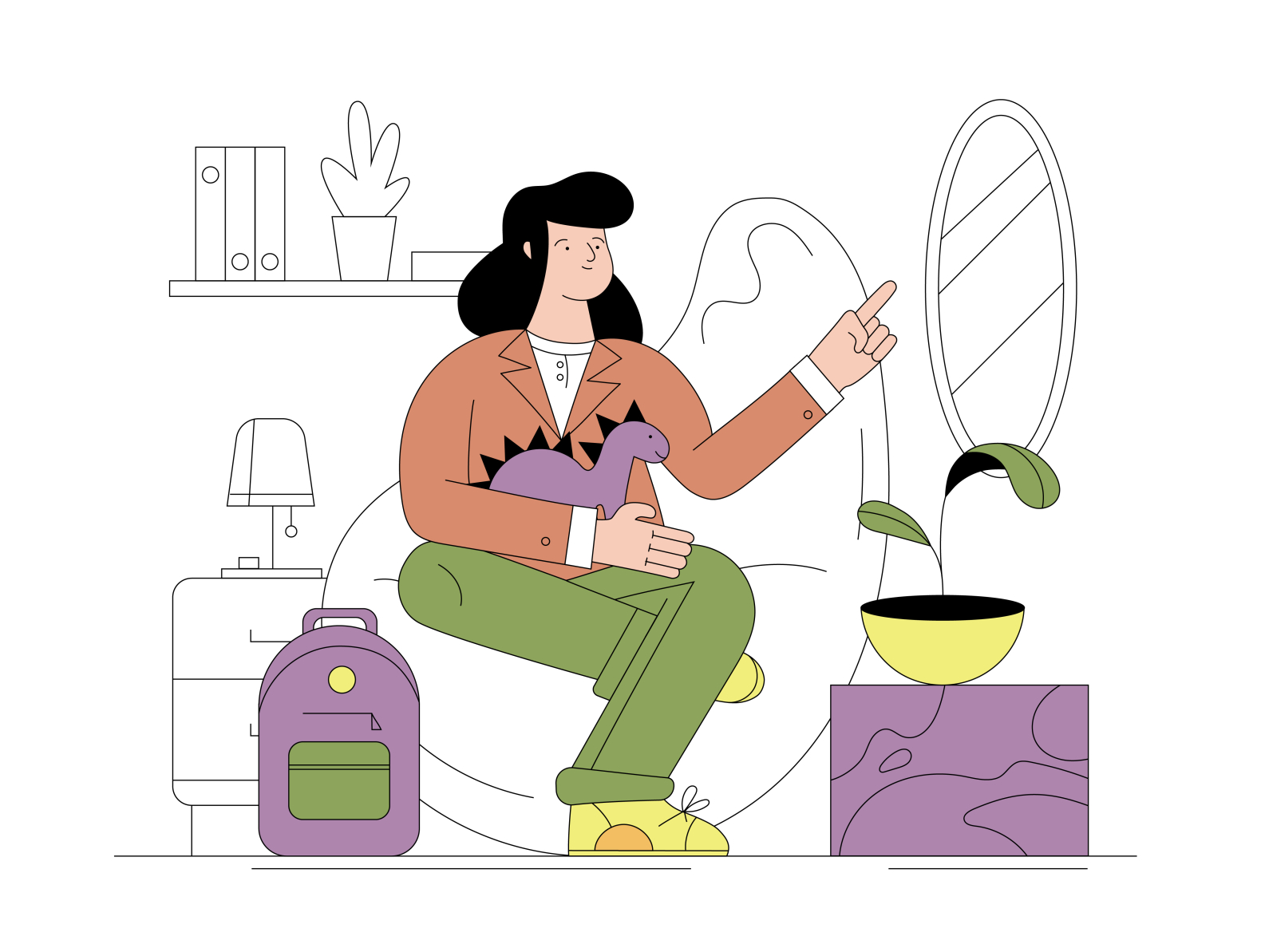 Flat linear illustration of cute woman with toy by Margarita Stasevich ...