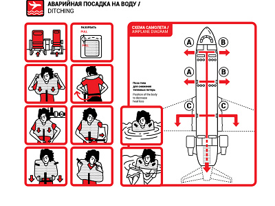 A series of vector illustrations for the airline's safety cards airline design draw flat illustration line minimal safety card design vector woman