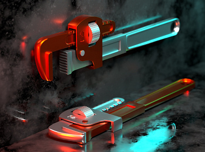 Wrench 3d branding design lights marmoset rendering