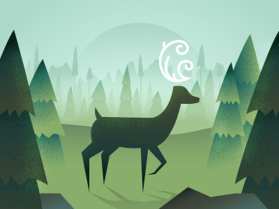 Mythic deer in woods