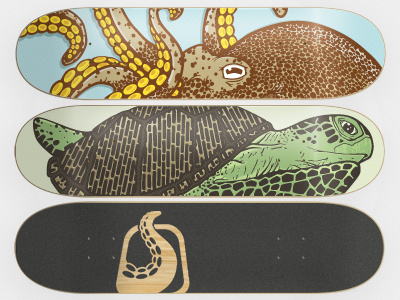 Spring '10 Deck Series animals deck illustrator octopus skateboard turtle vector