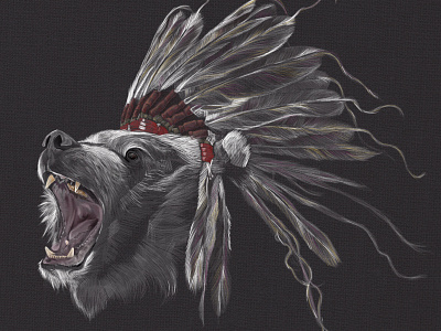 Running Bear bear drawing feathers head dress illustration native american running bear