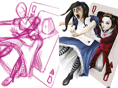 Queen Of Hearts alice drawing illustration process progression queen of hearts sketch wonderland