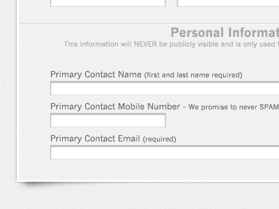 +Account Settings contact form personal information