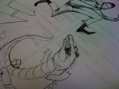 927 Alligator Moat alligator boots drawing illustration jump man pencil