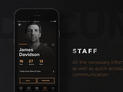TapBar app staff app black card dark design free interface ios man mobile profile staff