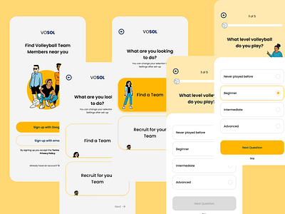 VolSol - the social volleyball app design illustration socialvolleyball ui uxui volleyball