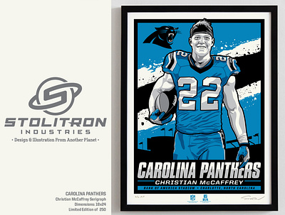 Stolitron Poster-Christian McCaffrey carolina panthers graphic design illustration limited edition nfl poster screenprint serigraph