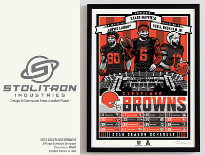 Cleveland Browns-3 Player Schedule Poster cleveland browns graphic design illustration limited edition nfl nflpa poster serigraph