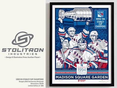 New York Rangers 25th Anniversary Poster graphic design illustration limited edition new york rangers nhl poster serigraph stanley cup stanley cup champions