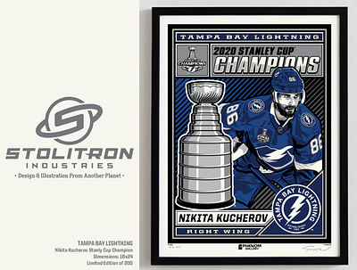 2020 Stanley Cup Champions-Kucherov Poster graphic design illustration limited edition nhl poster screenprint serigraph tampa bay lightning