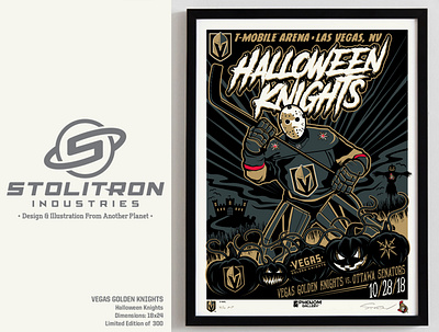 Halloween Knights-Vegas Knights Poster graphic design hockey illustration limited edition nhl poster screenprint serigraph vegas vgk