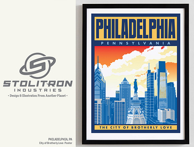 Philadelphia, PA-City of Brotherly Love Poster city of brotherly love graphic design illustration landmark pennsylvania phila philly poster skyline