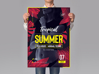 Tropical Party Flyer Template design flyer party party poster poster techno template templates tropical tropical flyer tropical leaves tropical party flyer
