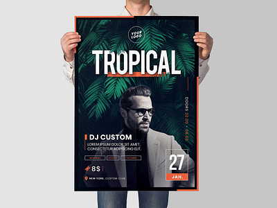 Tropical Party Flyer | 5 size cover dj event flyer minimal palm party plant poster print summer techno template tropcial
