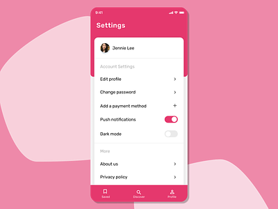 Settings page - Daily UI day 7 app daily ui design settingspage ui
