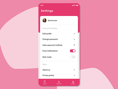 Settings page - Daily UI day 7