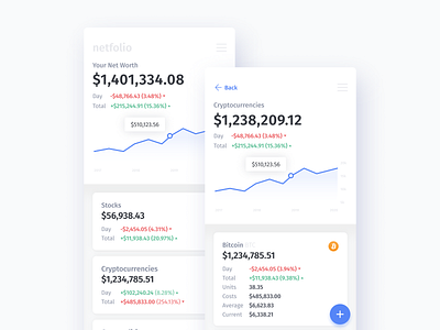 Netfolio — Multi-Asset Net Worth Portfolio bitcoin commodities cryptocurrency ethereum finance financial portfolio stocks tracker ui ui design uidesign