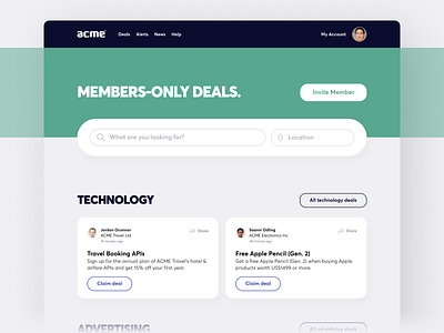 Member's Only Marketplace cards deals marketplace search search bar ui ui design uidesign