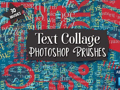 Text Collage Photoshop Brushes abr collage collage brushes grunge brushes photoshop photoshop brushes retro brushes text brushes typography typography brushes vintage brushes word brushes