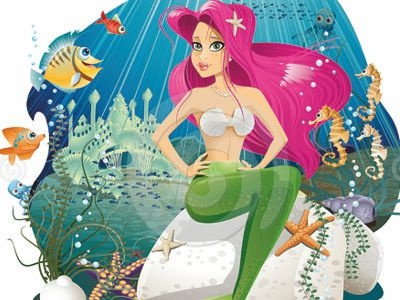 Vector mermaid design cartoon castle design fish mermaid octopus princess siren underwater vector
