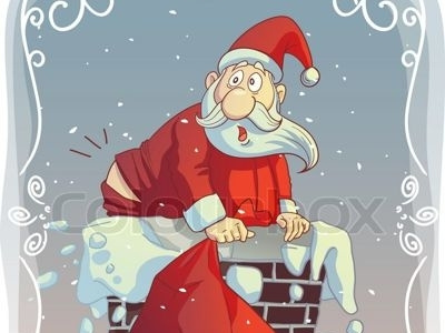 Santa Got Stuck in the Chimney cartoon chimney christmas claus eve funny illustration image retro santa vector vintage