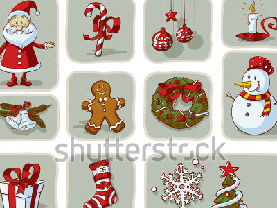Stock Vector Vintage Christmas Graphic Elements Hand Drawn Vecto christmas claus design doodle gingerbread graphics icons santa snowman tree vector winter