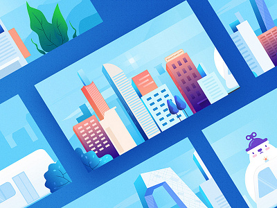 RuningCity 2d art blue city illustration color