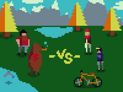Lumbee Jack and Watson 8-bit bear hipster lumberjack mountain pixel plaid tree video game vs