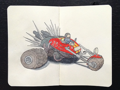 Kids car (Mad Max Edition) car cyberpunk drawing drive furyroad kids madmax moleskine scull steampunk vehicle watercolor