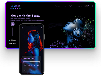 Beatzilla Music Streaming - Landing Page Concept Design branding design landign page landing page design listen songs minimal music music streaming ui ui ux ux web web design webdesign