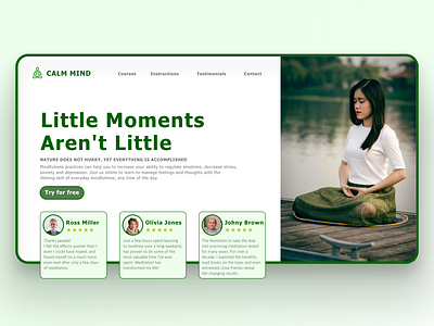 Calm Mind - Landing Page Concept Design branding calm mind design landign page landing page design meditation mindfulness minimal ui ui ux ux web web design webdesign