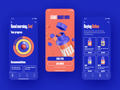 Health tracker — Mobile app concept 3d 3d practice app blue cinema 4d design graphic design health illustration login mobile progress red ui ux