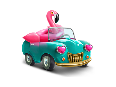 Car in summer love car flamingo kiss love