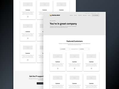 Digital West Customer List Page - Hi-Fi Wireframe b2b clean content customer page design figma high fidelity landing page layout list page mockup redesign startup ui user interface ux web design website wireframe wordpress