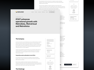 Digital West Customer Detail Page - Hi-Fi Wireframe b2b case study clean customer page editorial design editorial layout figma high fidelity landing page mockup redesign startup ui uidesign user interface ux web design website wireframe wordpress