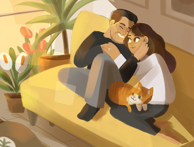 Victor y Ximena cat character design couple illustration light