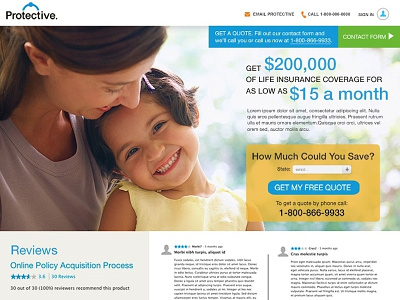 Protective Life Insurance skinny landing page photoshop user interface design website design
