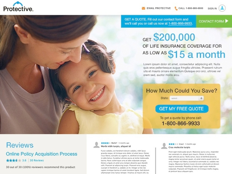 Protective Life Insurance skinny landing page by Michele de la Menardiere on Dribbble