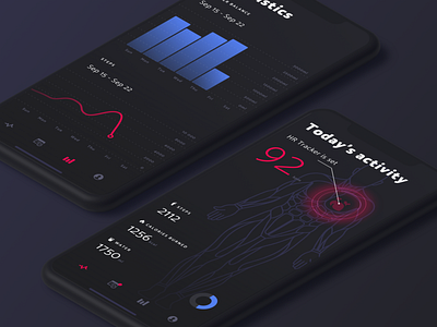 Health Tracker Dark UI app application chart flat interface ios minimal mobile ui ux