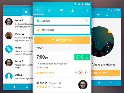 BlaBlaCar Material Design Conception android app application blablacar interface material design mobile social tabs travel ui ux