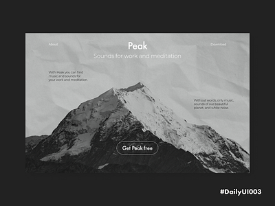 Daily UI #3 Landing page black black and white dailyui dailyui003 dailyuichallenge figma landing landingpage minimalism mountains music webdesign white