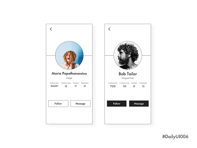 Daily UI 006 black and white dailyui dailyui006 dailyuichallenge figma ios app ios app design minimalism mobile mobile app mobile app design mobileux product product design profile socialmedia user userinterface