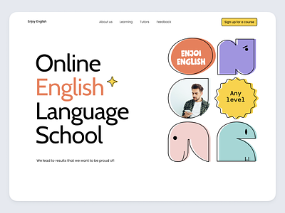 Online english school landing page branding concept design illustration logo typography ui uiux ux vector