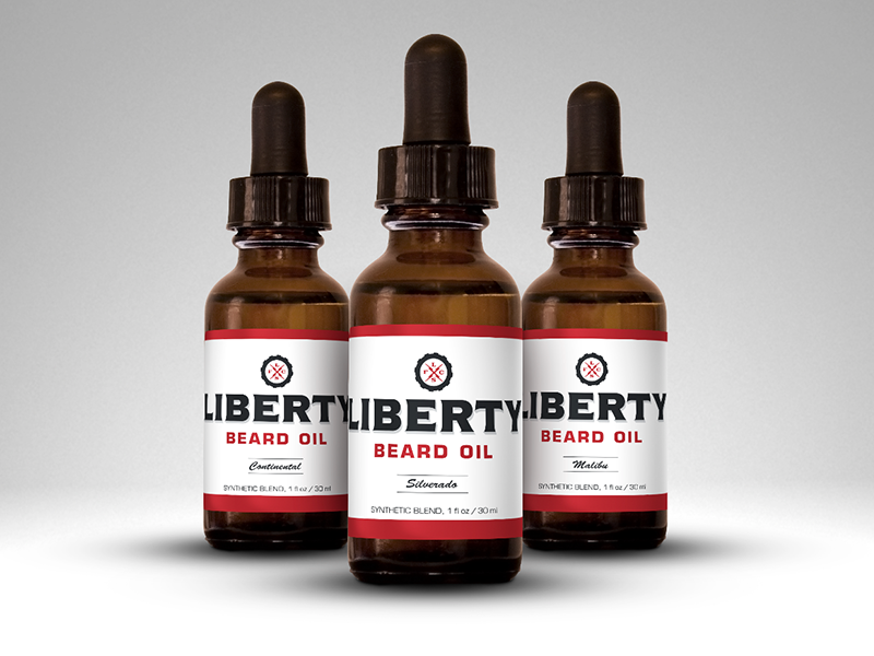 Liberty Beard Oil packaging typography design logo branding barbershop barber
